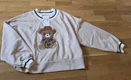 Pullover mit Bär Motiv beige Damen neu