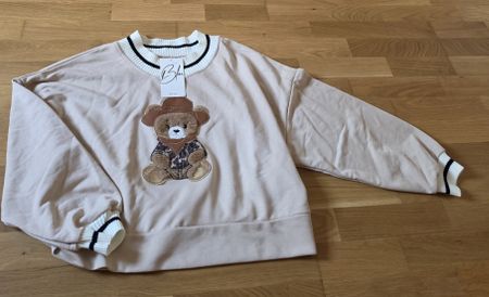 Pullover mit Bär Motiv beige Damen neu