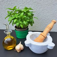 Mörser aus Carrara-Marmor mit Stössel 16 cm für Sommerküche