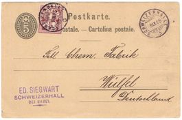 SCHWEIZERHALLE auf Ganzsachen-Postkarte mit 5 Rp. Wertziffer