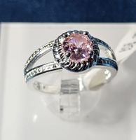 Eleganter Ring mit rosa Zirkonia, 925 versilbert, Gr. 8