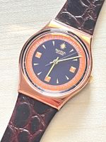 Swatch Uhr Armbanduhr Roségoldfarben Lederarmband Damen H...