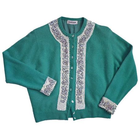 Cardigan Gr. M/L türkis Pailletten bestickt VINTAGE 1960s