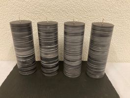 Kerzen ca. 7,5x21 cm, schwarz marmoriert, 4 Stück