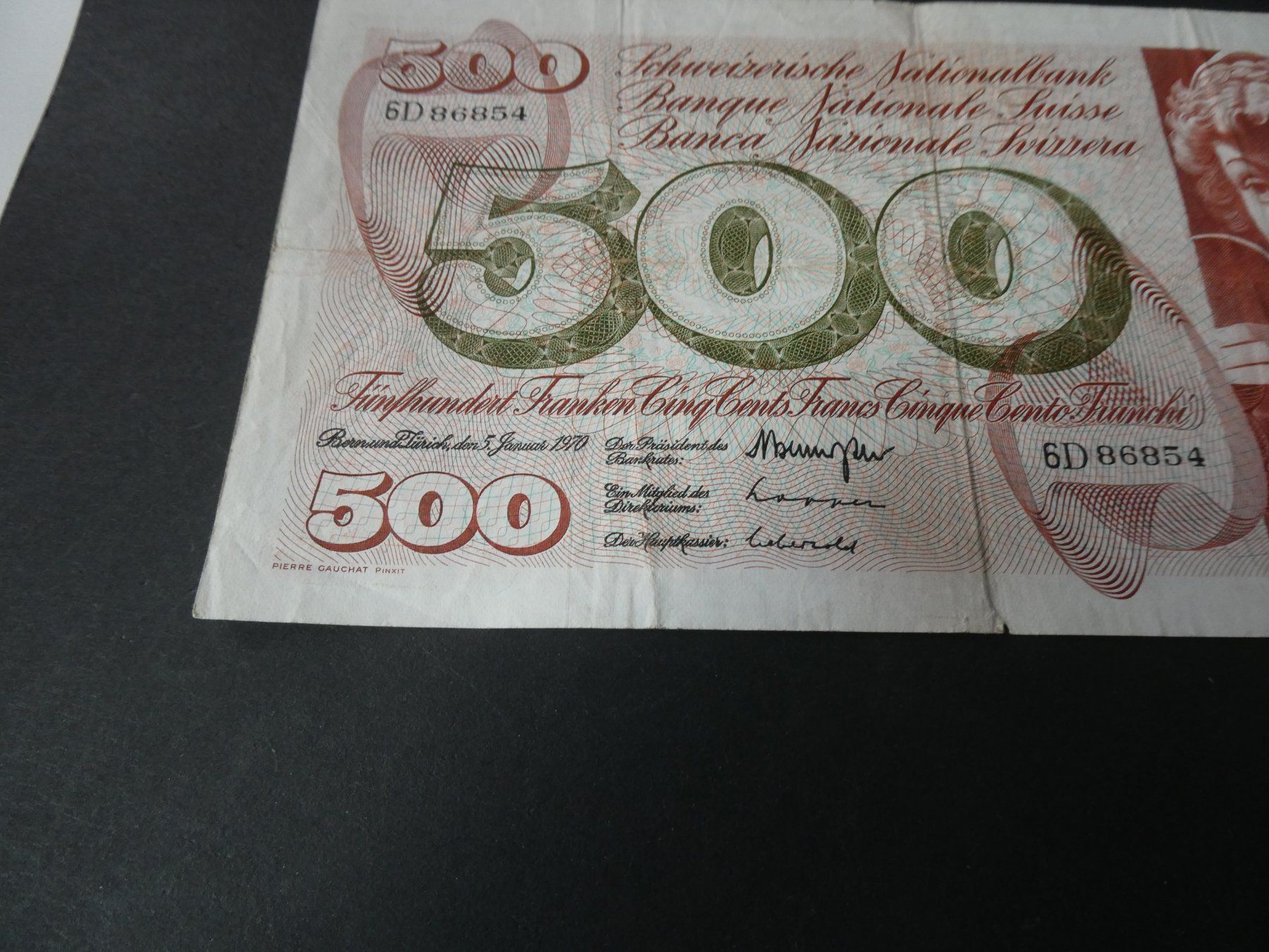 Banconote: Schweiz 1970, 500 Franken – Usato da Hinterforst venduto da Rohusri 1