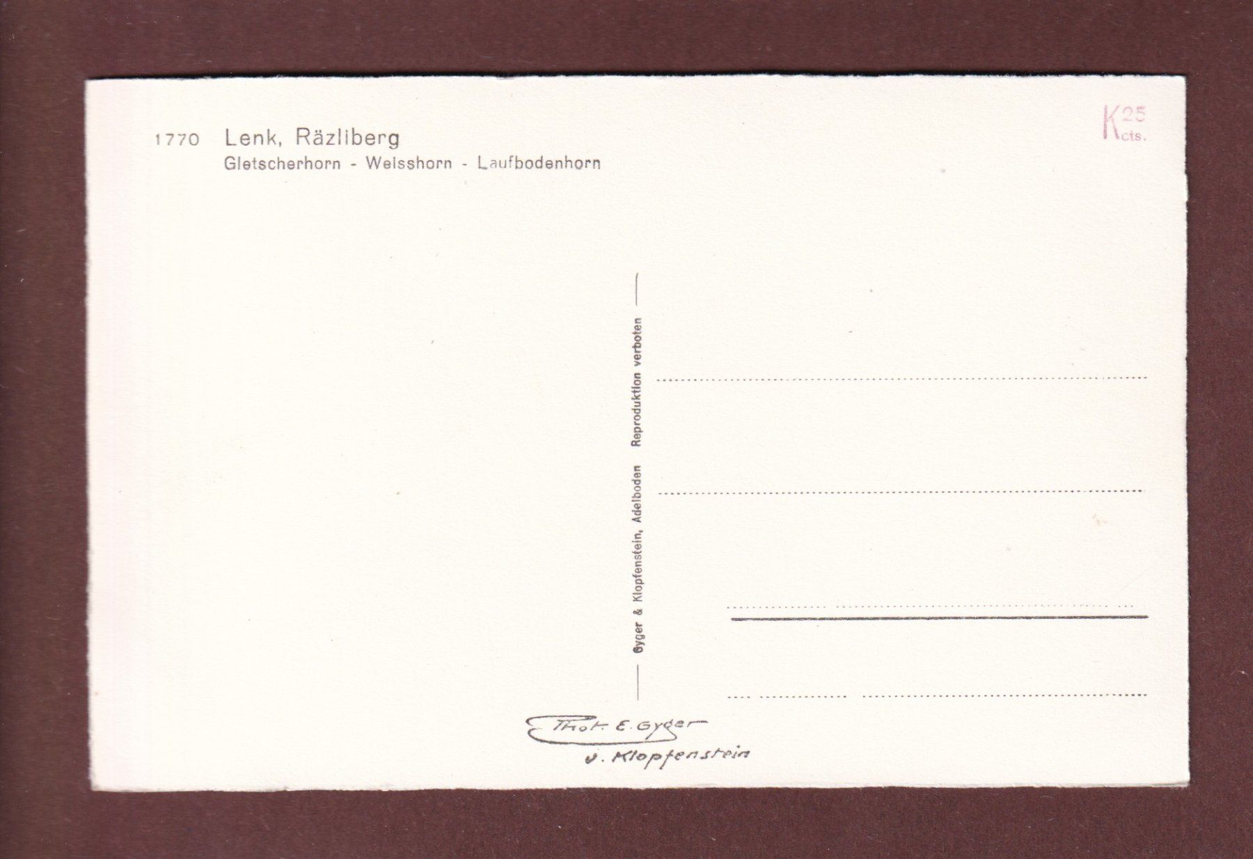 Ansichtskarten: LENK - Räzliberg – Gebraucht aus Pully von nicecards-shop 1