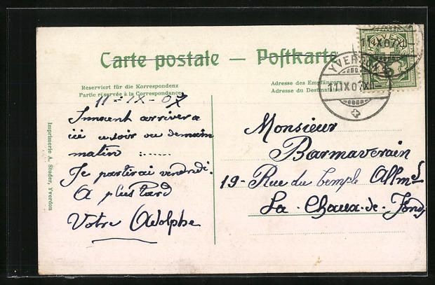 Cartoline postali: AK Yverdon, Les Postes, 1907 – Usato da Berlin venduto da bartko-reher 1