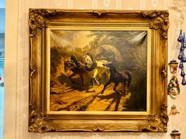 Gemälde Pferdekutsche goldener Rahmen guter Zustand