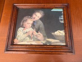 Bild Mutter mit Kind, Albert Anker mit antikem Holzrahmen