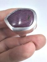 Vintage Brutalist Silber 925 Ring mit roher Rubin Scheibe
