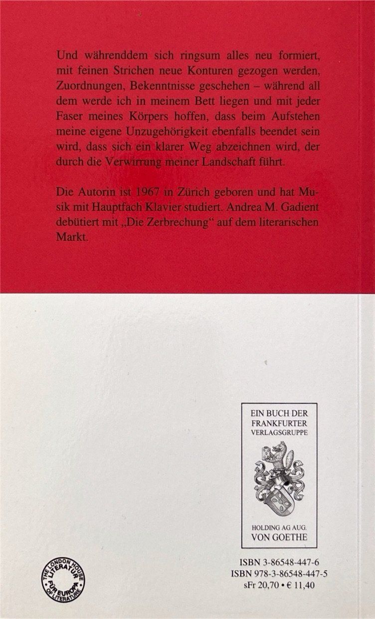 Libri: Gadient Andrea M., Die Zerbrechnung – Nuovo (secondo la descrizione) da Sarnen venduto da Livres 1