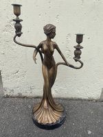 Eleganter Jugendstil Kerzenleuchter auf Marmorsockel
