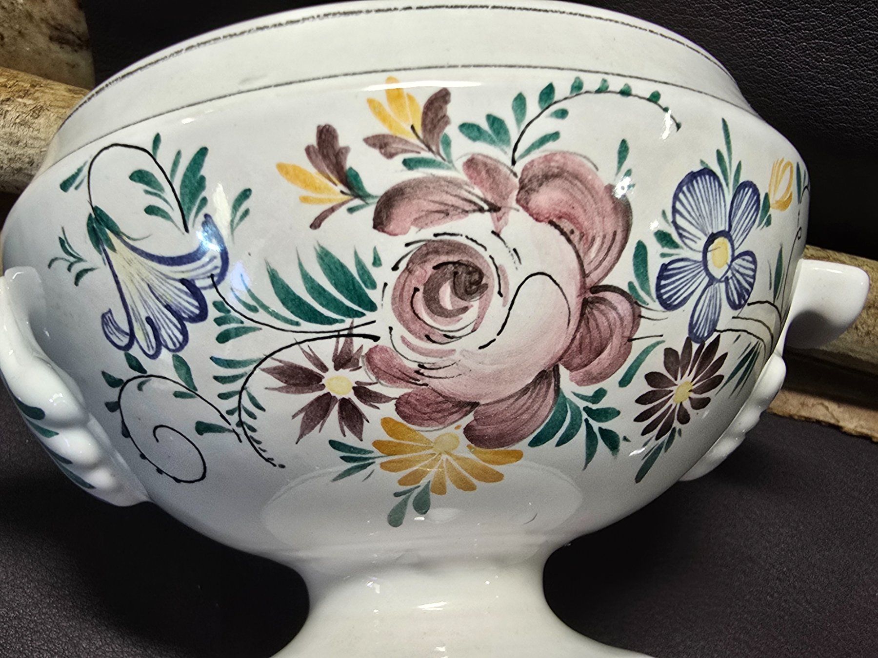 Schalen: Blumen-Suppenterrine, Vintage Keramik, Handbemalt – Gebraucht aus Walkringen von Vanuca 2