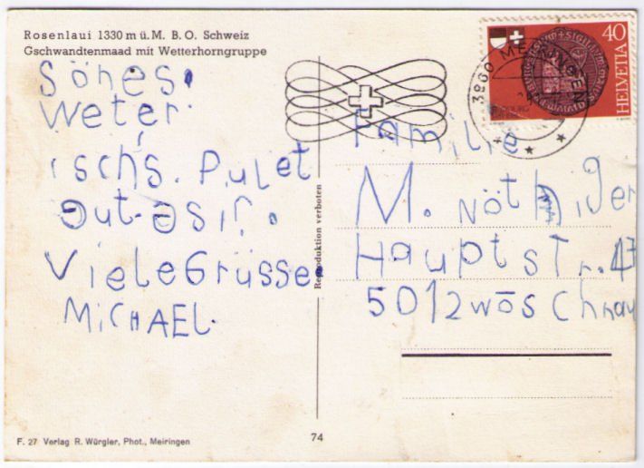Cartoline postali: Rossenlaui mit Wetterhorn – Usato da Binningen venduto da Mountainrider 1