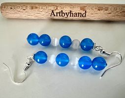 Silber Ohrhänger Maritim Blau-Weiss Glas Handgefertigt Neu
