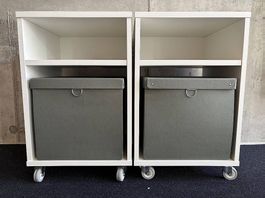 Zwei Ikea VIHALS Ablagetische weiss, 37x37 cm, mit Box