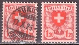 Abart "HFLVETIA", postfrisch und gestempelt