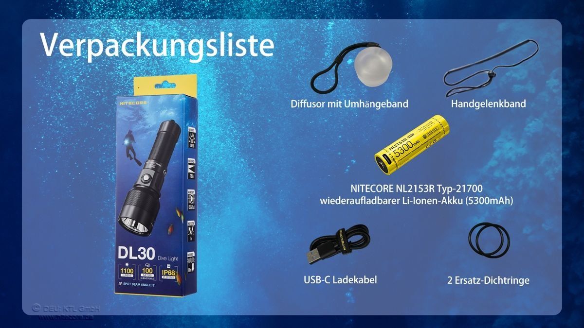 NiteCore Lampade: Nitecore Tauchlampe DL30 - 100 Meter wasserdicht – Nuovo e nell'imballaggio originale da Grüningen venduto da Prolumin 9