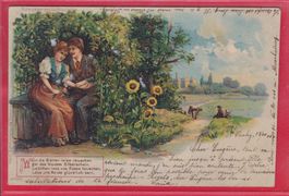 AK, LIEBESPAAR NEBEN SONNENBLUMEN, 13.10.1900