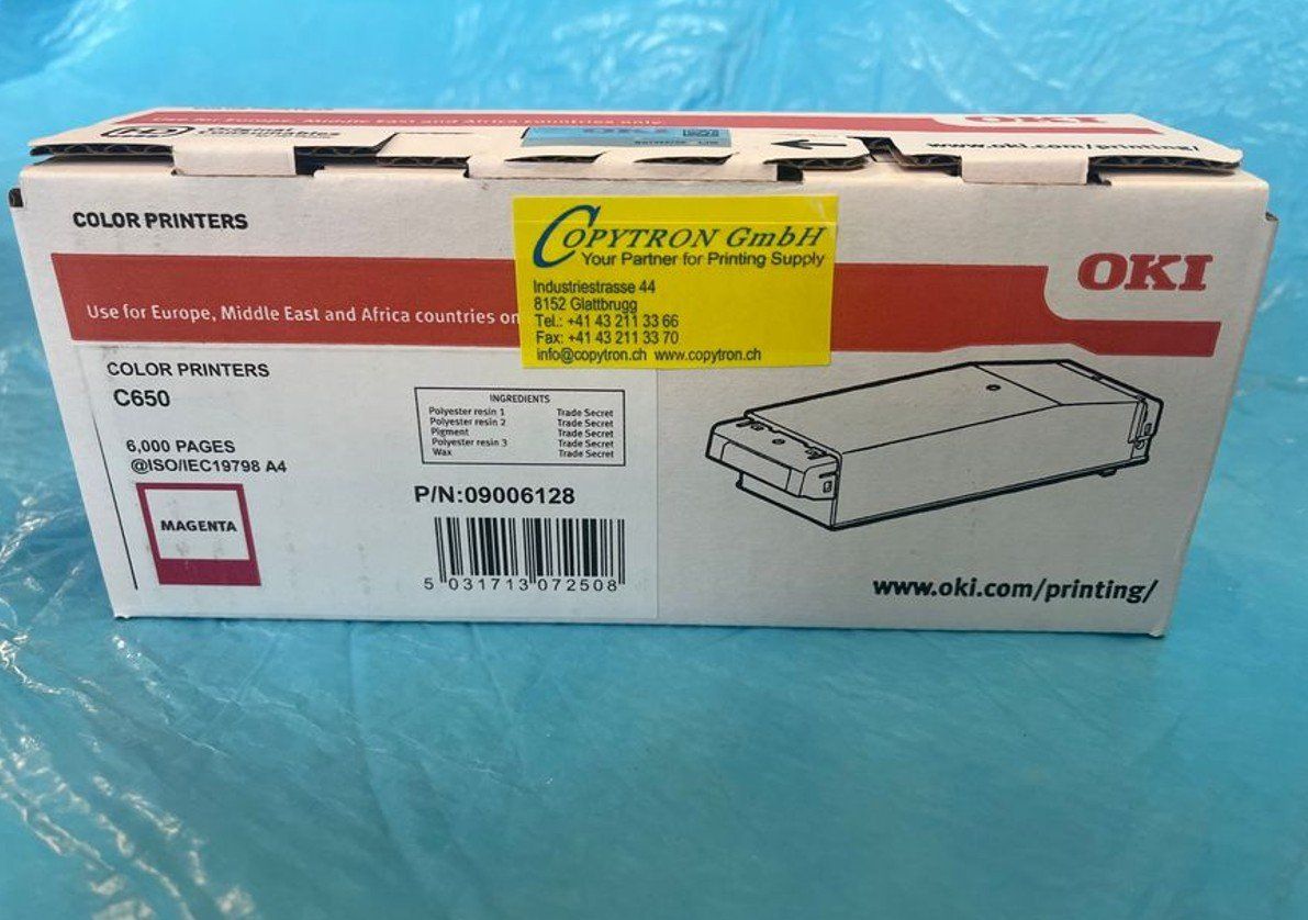Oki Cartucce per stampanti & toner: Original Oki C650, Oki C651dn magenta Toner, 09006128 – Nuovo e nell'imballaggio originale da Glattbrugg venduto da copytron