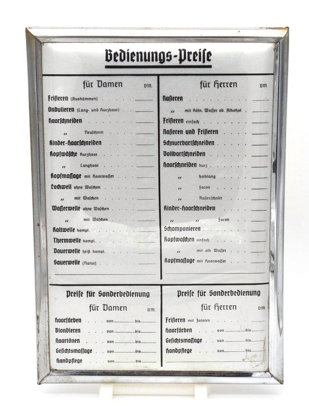 Schilder: Preisliste eines Coiffeursalons 50/60er – Gebraucht aus Uerkheim von fabulafero