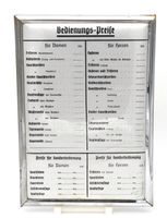 Preisliste eines Coiffeursalons 50/60er