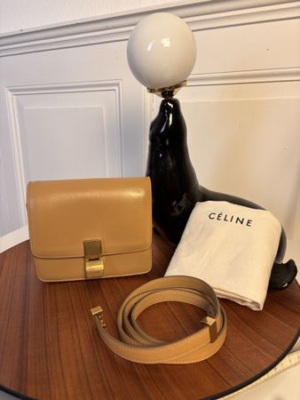 100% Celine Classic Box Bag Beige Small 