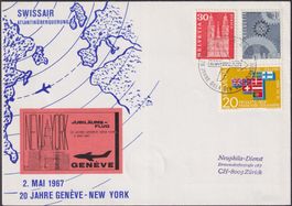 1967, rarer Jubiläums-Flugbrief GENF nach NEW YORK +Vignette