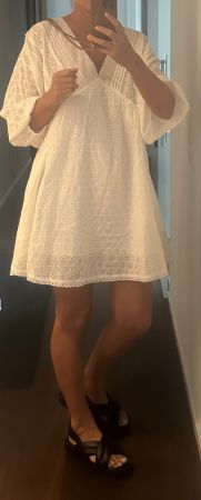 Boho-Kleid kurz weiß mit Lochmuster Gr. L - neu