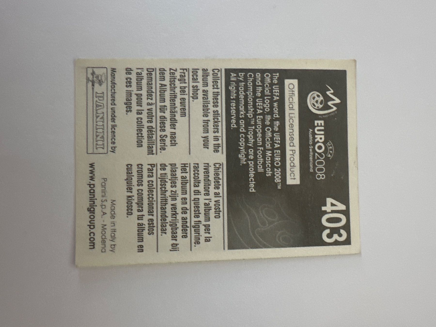Panini Cartes à collectionner: Panini UEFA EM 2008 Sticker - Nr. 403 – D'occasion à Sulz AG par DealWerk 1