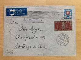 Flugpostbrief von 1940 Locarno nach Chile  mit Wappenmuster