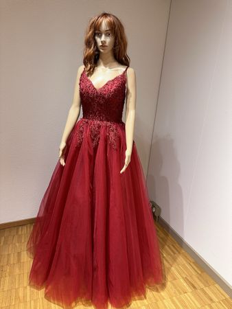 Abendkleid Ballkleid Rot Spitzenbesatz Grösse S