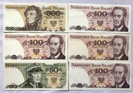 6x Polnische Banknoten 500/100/50 Zloty [fast unzirkuliert]