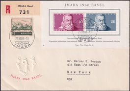 1948, W31 LUXUS-FDC nach NEW YORK (gelaufen) Block+FP-Marke!
