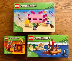 Lego Minecraft Sets 3stk. inkl. 21247 Axolotl-Haus