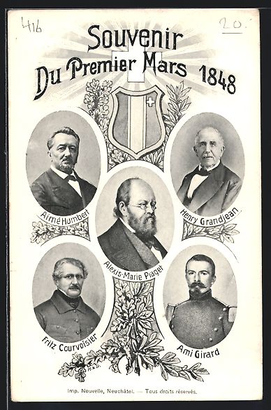 Cartoline postali: Schweiz, Souvenir du Premier Mars 1848,  – Usato da Berlin venduto da bartko-reher