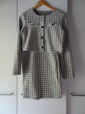 Kleid und Jacke grau-schwarz Gr. S - 251012