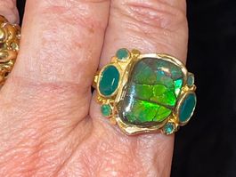Natural 8cts Canadian Ammolite SS925 & Gold Vermeil Ring