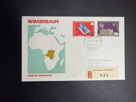 Swissair Erstflugbrief Genf-Kinshasa 1970