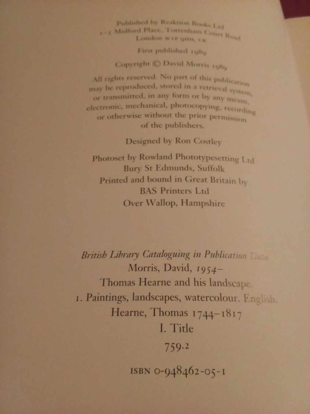 Libri: Thomas Hearne and his landscape by  David Morris – Usato da Remetschwil venduto da Privatflohmi 1