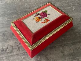 Dose - Samt - rot - floral - seltenes Fundstück - Vintage