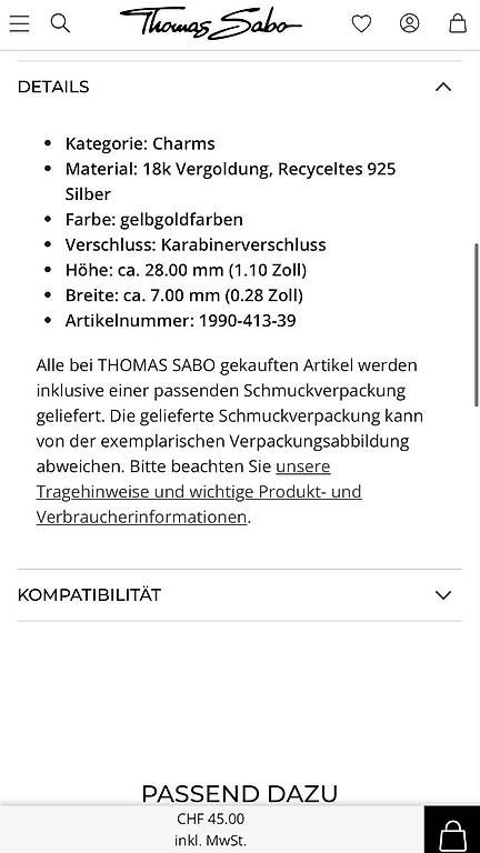 Thomas Sabo Anhänger: Thomas Sabo Charm Infinity Silber vergoldet – Gebraucht aus Hindelbank von LeoSal 2