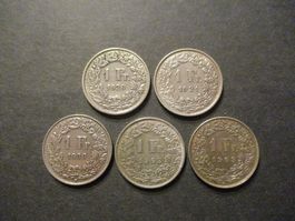 5 x 1.- Fr 1920-21-39-44-45 Superbes pièces Superbe qualité