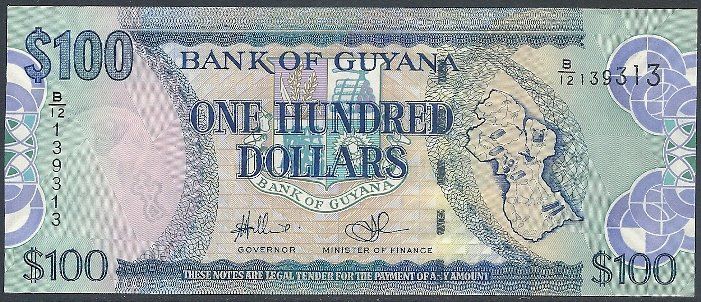 Banknoten: GUYANA - 100 DOLLAR 2006 - UNZIRKULIERT – Neu (gemäss Beschreibung) aus Tobel von fuertinero