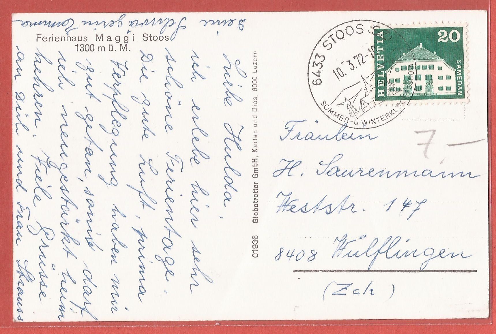 Ansichtskarten: Stoos - Ferienhaus Maggi - 1971 abgestempelt – Gebraucht aus Fislisbach von Porano 1