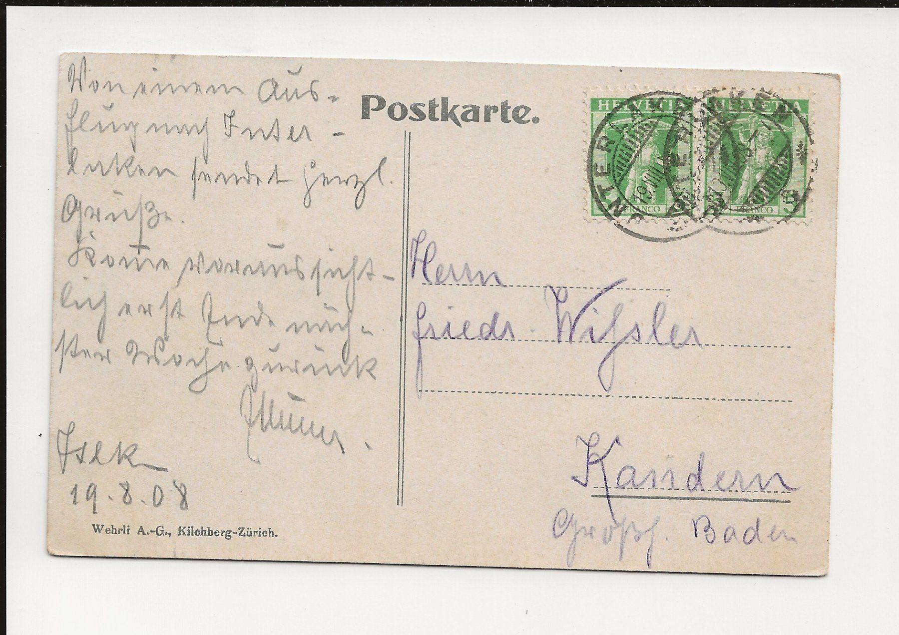 Cartoline postali: AK 1908 Interlaken und Jungfrau – Usato da Greifensee venduto da 315WDO 1