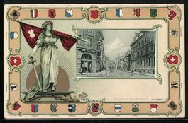Basel, Spalenvorstadt, Helvetia mit Schw