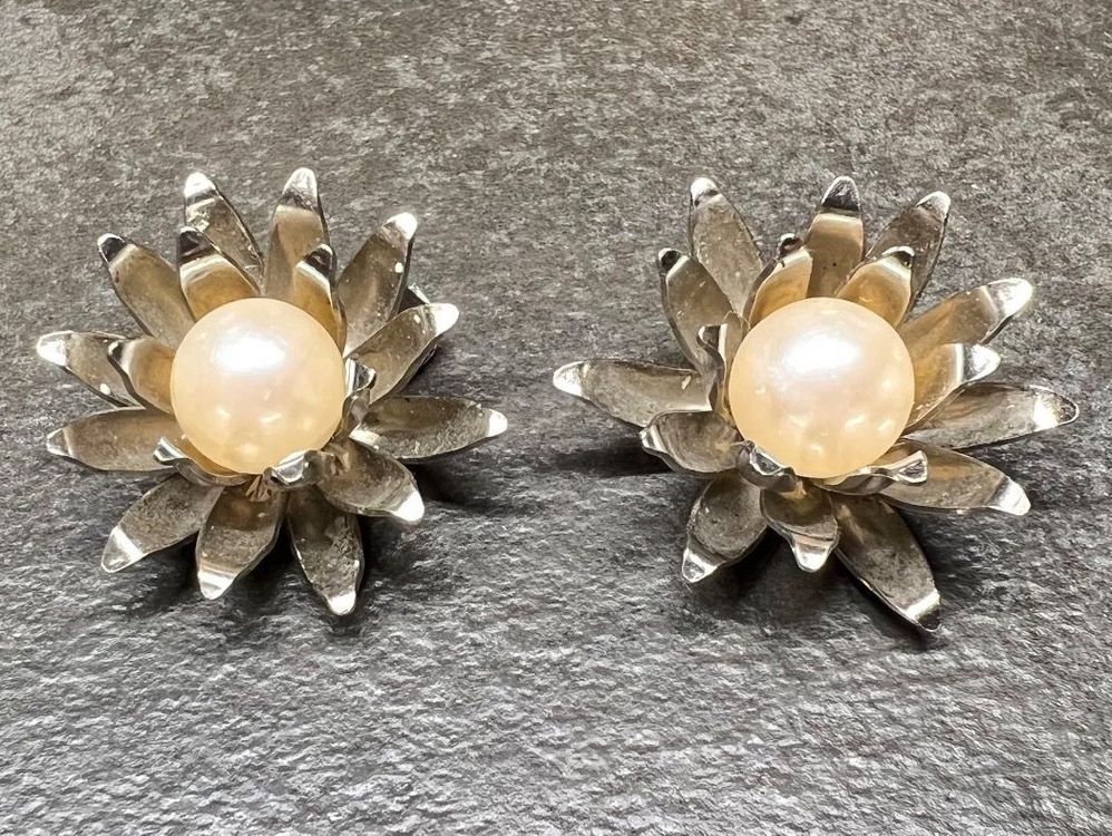 Boucles D'oreilles Vintage Années 50, Fermoir à Clapet, Plaqué Or Rouge Et Blanc - élégance Rétro