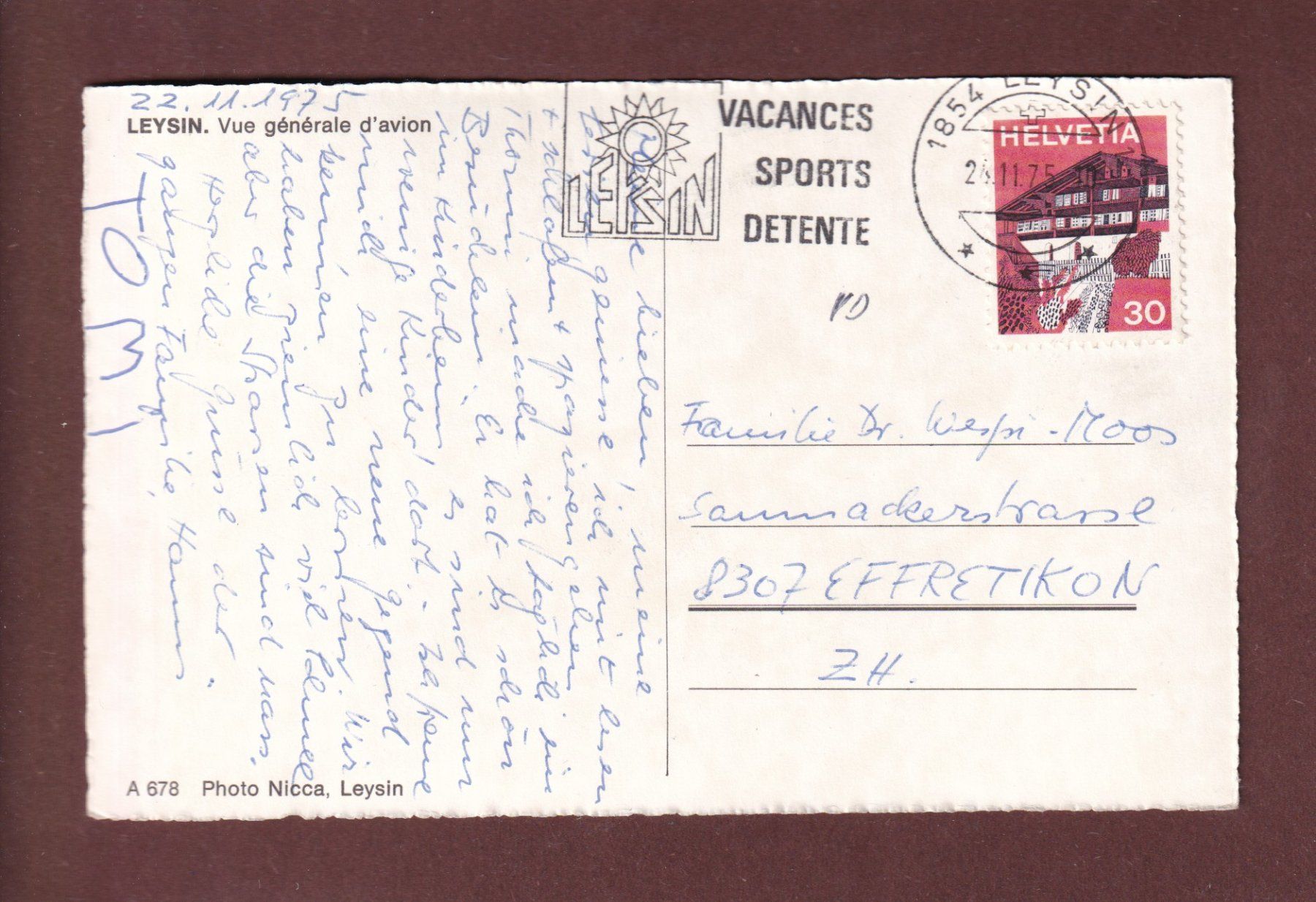 Cartoline postali: LEYSIN vu d'avion - 1975 – Usato da Pully venduto da nicecards-shop 1