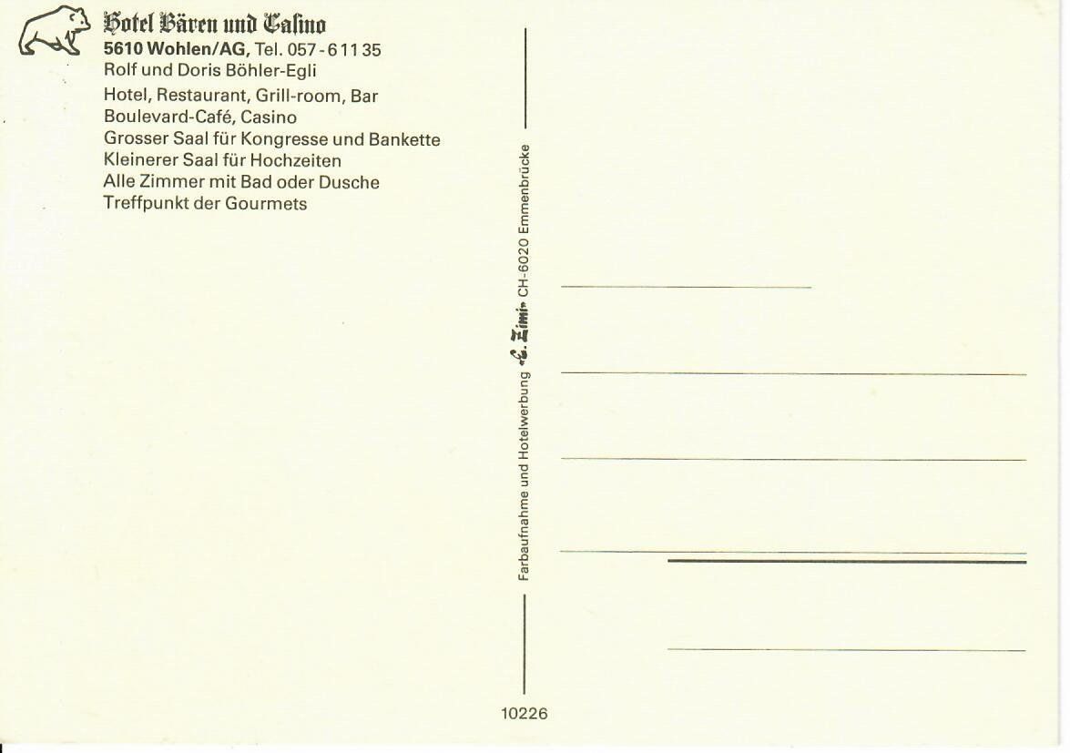 Cartoline postali: Hotel Bären - Wohlen AG – Usato da Hochdorf venduto da Ziegel-16 1